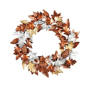 Metallic <b>Autumn</b> <b>Wreath</b> Detailed With Layered Copper Oak Leaves, Shimmering Gold Foliage, Silver Accents And Berry Clusters - Product Image 1