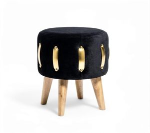 Velvet Round Golden Multiple Strip <b>Ottoman</b> Office <b>Stool</b> Foot Rest <b>Stool</b> Linen Fabric Padded Seat Pouf <b>Ottoman</b> with Round Shape - Product Image 1
