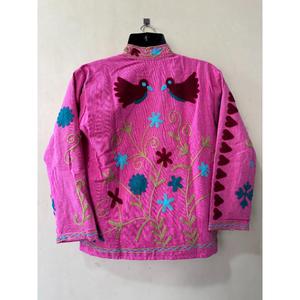 Chaqueta Bomber Corta de Algodón Rosa Vintage, Bordada a Mano, Ecológica, con Cuello Mandarín, Manga Larga, Estampado Floral, para Mujer, Primavera - Product Image 6