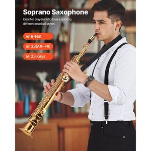 Kit per sassofono Soprano per principianti con 23 chiavi placcato in oro include custodia per il trasporto bocchino panno per pulire tracolla per gli studenti - Product Image 2