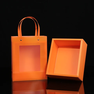Bolsa de Mano Naranja con Ventana Transparente y Asa de Cinta, Juego de Cajas de Embalaje para Compras, Venta de Fábrica, Logotipo Personalizado, Tamaño Impreso, Ecológico - Product Image 6