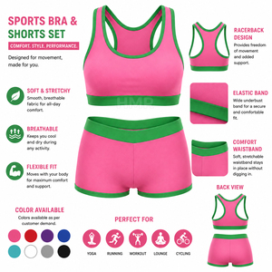 Ensemble de soutien-gorge et short de yoga respirant et léger HMR Sisterhood Sorority, couleur unie, dos croisé, pour la gym et l'entraînement - Product Image 6