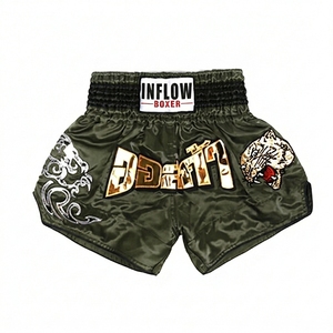 Shorts de Muay Thai para Hombre Inflow Boxer, Diseño de Tigre Bordado en Verde, Ropa de Artes Marciales Mixtas, Corte Regular, Talla Adulto - Product Image 1