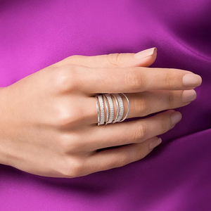 Anillo de Eternidad Geométrico Moderno con Micro Pavé de Circonita Cúbica, Chapado en Plata 925, Joyería Unisex para Uso Diario - Product Image 4