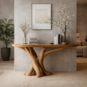 Mesa Consola Rústica Moderna de Madera Maciza Hecha a Mano para Comedor, Hotel, Apartamento, Escuela - Decoración Única para el Hogar, Entrada - Product Image 1