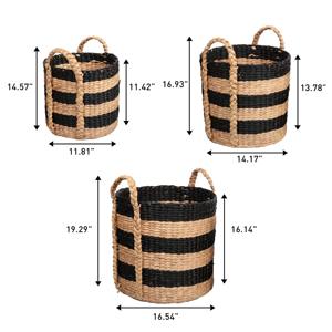 Panier de rangement empilable avec poignées, lot de 3, noir, naturel, fait main, vente en gros, écologique, fabriqué au Vietnam - Product Image 2