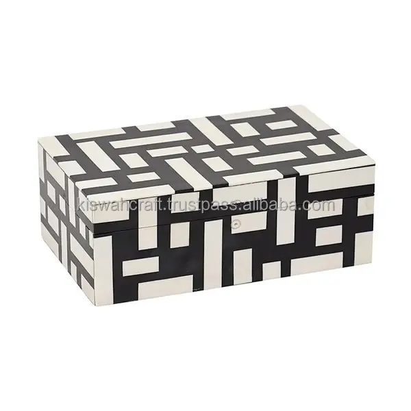 2 Set Box Blanco y Negro Mejor diseño Caja de joyería con incrustaciones de hueso por Kiswah Craft de India