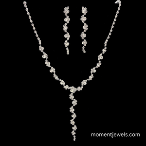 Ensemble de bijoux en cristal plaqué argent avec strass, collier et boucles d'oreilles pour mariage, fête nuptiale, cadeau - Product Image 1