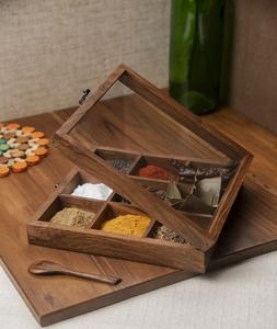 Boîtes à épices nautiques en bois avec cuillère, ensemble de 6 boîtes avec verre et 1 cuillère design, rangement d'épices - Product Image 1