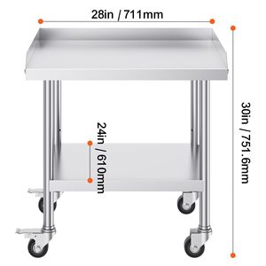Tavolo da Lavoro Commerciale in Acciaio Inox 24x28x30 con 4 Ruote e Alzatina su 3 Lati per Preparazione Alimenti - Product Image 2