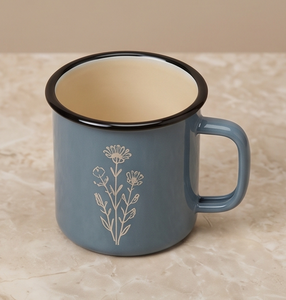 Custom Dusty Blue Outdoor Camping <b>Iron</b> Enamel Mug with Wildflower Graphic Lightweight Shatterproof Metal Coffee Cup - Product Image 2