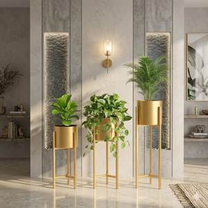 Modern Gold Metal Eco-Friendly Durable Planter <b>Stand</b> Set 3 Pieces <b>Tall</b> Flower Pot Holder Indoor Outdoor Home Decor - Product Image 1