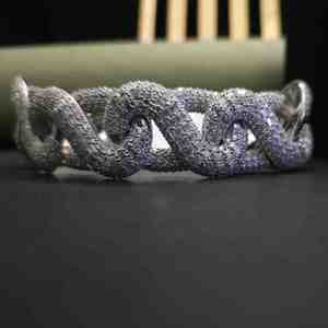 Gent's Hip Hop Emerald Diamond <b>Bracelet</b> 18kt <b>Solid</b> Gold 61.87CT With Exclusive Design <b>Silver</b> Plated For Party - Product Image 3
