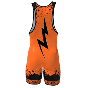 Débardeur de lutte pour homme, imprimé éclairs orange, grande taille, col rond, impression par sublimation - Product Image 1