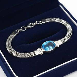 Bracelet chaîne bohème fait main en argent plaqué 925 pour femme, avec topaze bleue taille poire, ajustable, idéal pour les fêtes et les fiançailles - Product Image 2