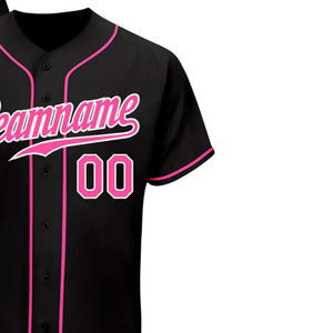 Maillot de baseball authentique noir et rose-blanc personnalisé et élégant avec col sans étiquette pour un confort ultime lors des matchs sportifs - Product Image 3