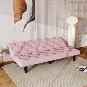 Sofá Cama de Terciopelo Rosa de 66 Pulgadas para Salas de Estar Familiares, Apartamentos y Dormitorios, Fácil Transformación en Cama, Elegante Mueble para el Hogar - Product Image 4