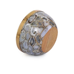 Bol en émail de designer avec incrustation d'agate et motif imprimé pour servir des fruits secs et des bonbons, décoration de luxe pour la maison - Product Image 5