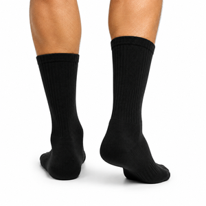 Dumela <b>Black</b> Crew <b>Socks</b> Men Cotton Anti-Bacterial Knitted Breathable Sports Solid Pattern Custom Embroidered Logo Cuff Autumn - Product Image 4
