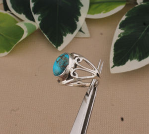 แหวนเงินแท้ 925 ประดับเทอร์ควอยซ์สีน้ำเงินทองแดงทรงเหลี่ยมเจียระไนแบบบริลเลียนท์ งานแฮนด์เมด สไตล์โบโฮคลาสสิก เรียบหรู สำหรับงานแต่งงานและงานปาร์ตี้ - Product Image 2