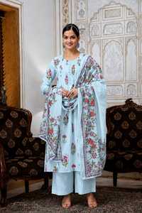 Conjunto Étnico Informal para Mujer, Estilo Indio Tradicional, Azul, 100% Algodón, Estampado Floral Digital, Corte Regular, Largo Medio, Secado Rápido, para Toda Temporada - Product Image 2