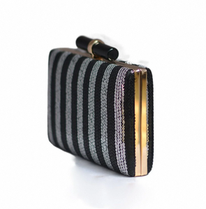 Luxury Black <b>Silver</b> Sequin <b>Clutch</b> Dual Side Design with Raw Silk Inner Designer Clasp and Long Sling Chain - Product Image 2