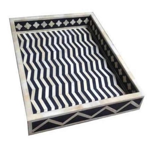 Bandeja de Servir Artesanal con Incrustaciones de Hueso para Servir Bebidas, Aperitivos y Postres, Elegante Adorno Decorativo para Sala de Estar y Comedor - Product Image 1