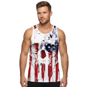 Men's Tank <b>Top</b> American Flag <b>Skull</b> Print Breathable Anti-Pilling 160g Street Style O-Neck Sleeveless <b>Top</b> 100% Cotton Gym <b>Tops</b> - Product Image 4