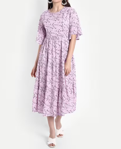 ชุดเดรสคลุมท้องผู้หญิง คอวี แขนยาว ผ้าริบ ยืดหยุ่น ใส่สบาย สไตล์ลำลอง - Product Image 4