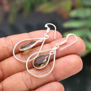 Boucles d'oreilles en quartz fumé, argent sterling 925, pierres précieuses naturelles, bijoux faits à la main pour femmes, vente en gros - Product Image 6