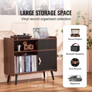 "Vintage <b>Record</b> Player <b>Stand</b> with Power Outlet & 350 Album Capacity" - Product Image 2