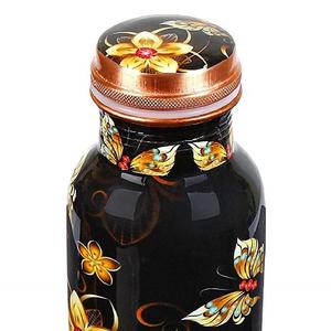 Bouteille d'eau en cuivre pur et artisanal à 100 %, avec motifs floraux imprimés, multicolore, décorative, pour usage personnel - Product Image 2