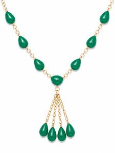Collar Personalizado Chapado en Rodio con Cuentas en Forma de Lágrima Verde Esmeralda, Cadena de Eslabones con Borlas en Cascada, Joyería de Lujo para Novia - Product Image 2