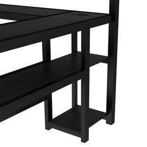 Letto a Castello Full XL Sopra Letto Singolo con LED e USB, Struttura in Metallo Stabile, Scrivania Nera e Scaffali per Posizionamento Multiplo - Product Image 6