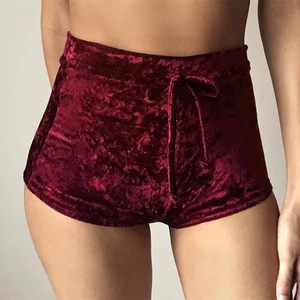Shorts en velours taille haute avec cordon de serrage latéral, style club sexy, pour femmes, tailles S-XL, shorts en velours avec cordon de serrage pour femmes, grandes tailles - Product Image 6