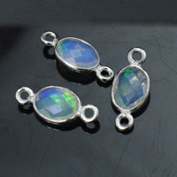 Connecteurs en opale, breloques ovales à facettes des deux côtés, pour la fabrication de bijoux, en argent sterling 925 massif, composants de bijoux DIY