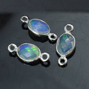 Opal Gemstone Connectors Both Sided Faceted Oval Shape Charms Jewelry Making 925 <b>Solid</b> Sterling <b>Silver</b> DIY jewellery findings - Product Image 5