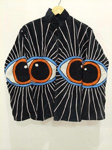 Chaqueta Artesanal de Algodón Negro con Bordado Suzani y Patrón de Ojo Turco, Manga Larga, Cuello Alto, Hecha a Mano, Ropa Exterior de Otoño para Mujer - Product Image 1