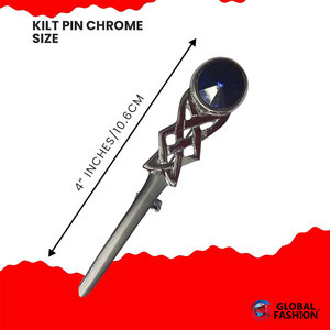 Nuevo Pin para Kilt con Espada Celta Escocesa Tradicional, Acabado Cromado, con Piedra (Azul) - Product Image 3