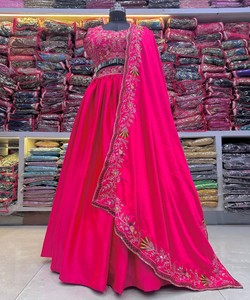 DESIGNER MALAI SATIN SEQUENCE AND THREAD EMBROIDERY WORK LEHENGA CHOLI WITH DUPATTA RANI lehenga choli bridal designer 82484 - Product Image 3