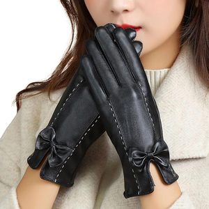Women Winter Leather <b>Gloves</b> with Bow Full Fingers <b>Touchscreen</b> <b>Gloves</b> - Product Image 3