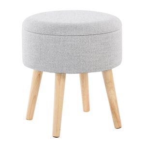 Pouf di stoccaggio in tessuto grigio chiaro con gambe in legno naturale vassoio contemporaneo e sgabello abbinato - Product Image 5