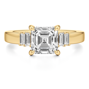Anillo de Lujo de Oro con Tres Diamantes Sintéticos Cultivados en Laboratorio, Corte Baguette y Asscher - Product Image 1