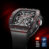 Reloj de lujo con logotipo OEM de 42 mm, reloj esqueleto de fibra de carbono, reloj automático para hombre, movimiento mecánico NH05, relojes con correa FKM