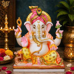 Pure Marble Ganesh Statue with Traditional Turban | Handcrafted Lord Ganesha Idol | Premium Marble Ganpati Murti for Home Temple - Product Image 1