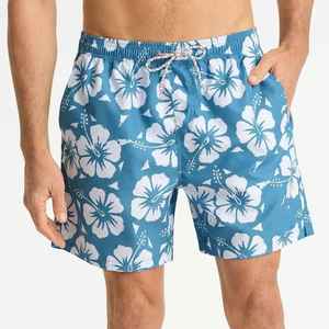 Short de bain pour homme à séchage rapide, imprimé floral bleu, avec taille élastique et poches, style décontracté - Product Image 3