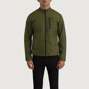 Men's Olive Green Soft Shell Hiking Jacket Long Sleeve Mock Neck Zipper Closure Breathable Winter Outerwear Classic Fit - Product Image 2