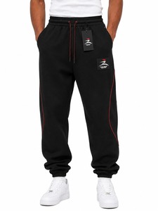 Pantalon décontracté en molleton 100 % coton de haute qualité, coupe ample, respirant, écologique, à blocs de couleur, jambe large et épaisse - Product Image 1