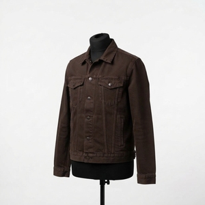 Veste en jean décontractée pour homme grande taille, col montant, logo frontal, design à capuche, 100% coton, manches longues, élégante et confortable - Product Image 2