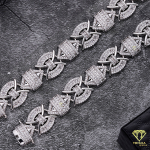 Nouveau bracelet à motif maillons avec diamants de laboratoire en argent sterling 925, bijou tendance avec détails géométriques pour hommes et femmes - Product Image 3